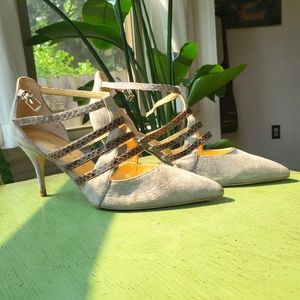 Ivanka Trump Stilettos Ankle Strap Alligator Leather Straps Suede Point Toe